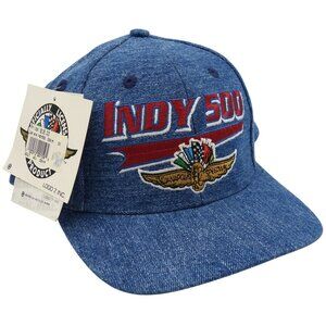 NWT Vintage 1990s Indianapolis Indy 500 Logo Athletic Denim Strapback Cap Hat